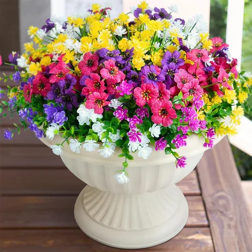 Vista 9 de 16 paquetes de flores artificiales para exteriores, resistentes a los rayos UV, plantas de boj falsas, vegetación sintética para interiores y Mezcla