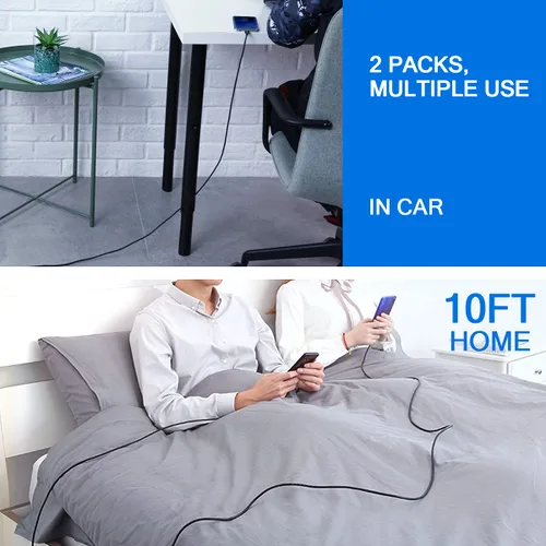 Vista 7 de UDATON Cable USB tipo C de carga rápida, paquete de 2 (10 pies + 10 pies) de largo 3A USB A a tipo C, cable de carga trenzado de nailon TPE