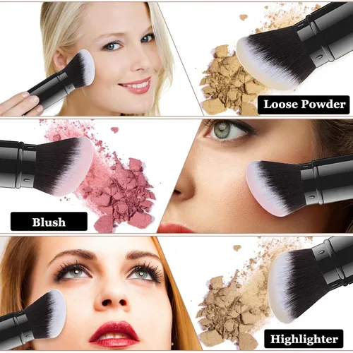 Vista 6 de Falliny Brocha de maquillaje retráctil Kabuki, base de polvo superior en ángulo, pinceles de maquillaje profesional con mango de aluminio