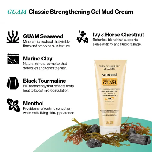 Vista 3 de Guam Crema de gel de algas marinas fortalecedora anticelulítica - FIR Gel reafirmante para tensar la piel y tratamiento para la celulitis - Crema