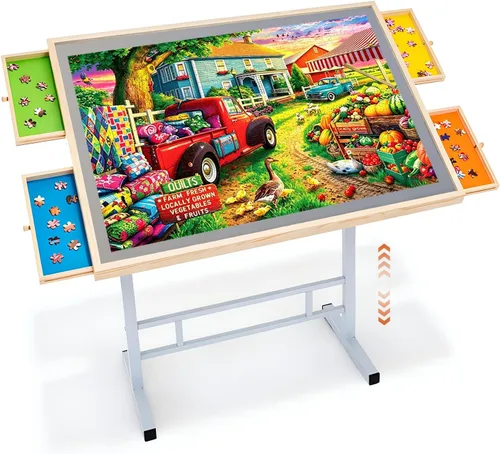 Vista 12 de Fanwer Mesa de rompecabezas de 1500 piezas con 4 cajones, mesa de rompecabezas con patas ajustables en ángulo y altura, mesas de rompecabezas