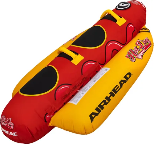 Vista 2 de Airhead Hot Dog Towable Tube for Boating, 1-5 Rider Inflatable Boat Tube for Water Tubing, Full Nylon Cover, EVA Padding, Foam Padded Handles