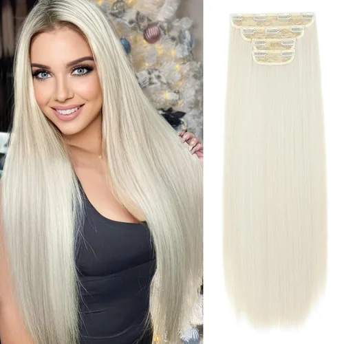 Vista 39 de REECHO - Juego de 4 extensiones de cabello sintético con clip de 12 pulgadas, 14 pulgadas y 16 pulgadas, lacio, largo y grueso, marrón oscuro