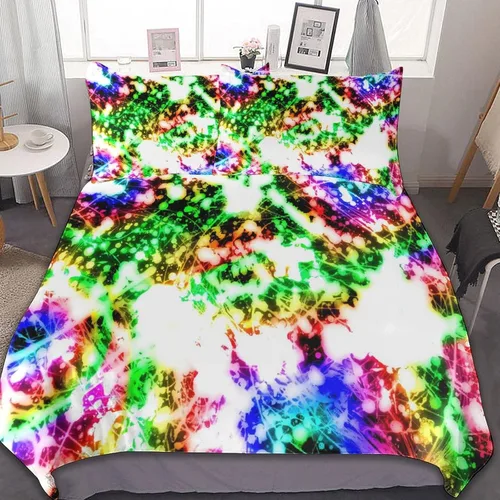 Vista 33 de Juego de 3 piezas de edredón neón que brilla en la oscuridad, funda de almohada de microfibra con cremallera para cama matrimonial, Queen