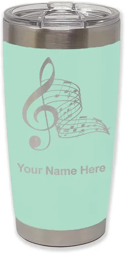 Vista 115 de LaserGram Vaso aislado al vacío de 20 onzas, notas musicales, grabado personalizado incluido (negro)
