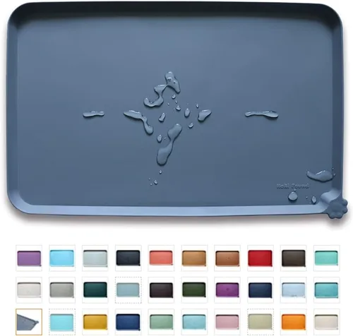 Vista 24 de Hoki Found - Bandeja de silicona para comederos de perros y gatos, tapetes impermeables para comida y agua, color caramelo