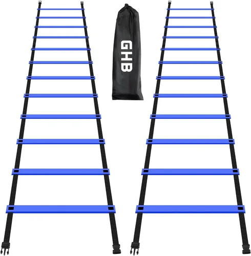 Vista 9 de GHB Pro Agility Ladder Agility Training Ladder Speed 12 Rung 20ft with Carrying Bag Verde