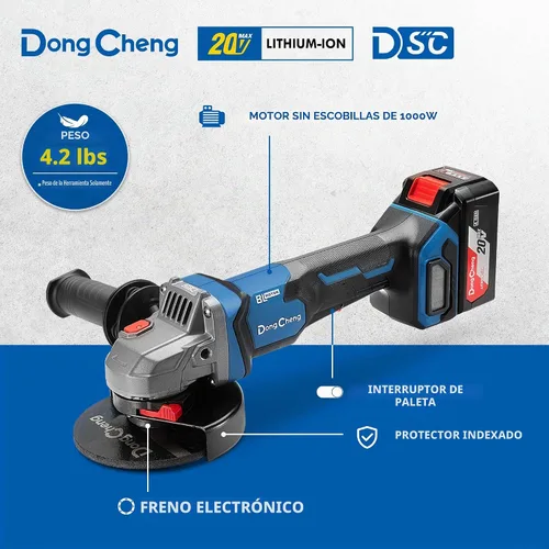 Vista 3 de Dong Cheng Amoladora angular inalámbrica de 20 V 4-1/2 pulgadas, 9000 RPM con interruptor de paleta, herramienta de corte, protección DSC