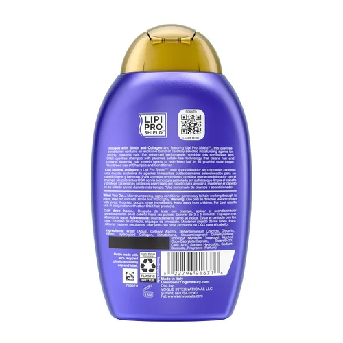 Vista 9 de OGX Acondicionador Voluminizador Espeso y Abundante + Biotina y Colágeno, Acondicionador Enriquecido con Nutrientes con Biotina Vitamina B7 que