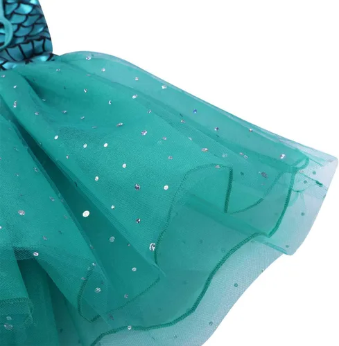 Vista 7 de Disfraz de sirena brillante para niñas, escamas de pez, espalda cruzada, leotardo tutú, ropa de baile, vestido de princesa