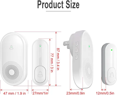 Vista 8 de Timbre inalámbrico con 5 receptores, 2 botones, timbre impermeable IP55, timbre remoto de 1000 pies/984.3 ft, 55 campanas de 5 volumen, LED