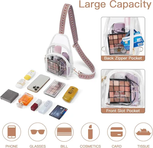 Vista 2 de Telena Riñonera transparente aprobada para estadios, bolsa cruzada para mujer, bolsa de cintura transparente con correa ajustable, 3-color blanco