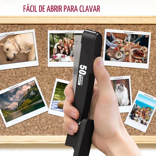 Vista 5 de Engrapadora de metal resistente con capacidad de 50 hojas con 1750 grapas y removedor de grapas, grapadoras de tira completa para escritorio, sin