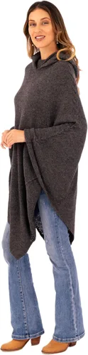 Vista 3 de NOVICA Poncho con capucha de mezcla de alpaca hecho a mano en grafito de Perú Wool Clothing Grey Solid 'Adventurous Style in Slate', Gris