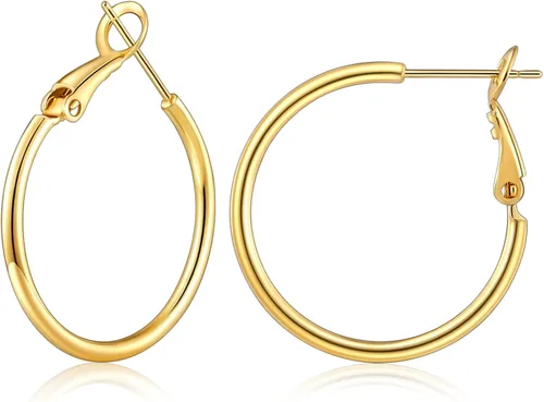 Vista 32 de Gacimy Aretes de aro de oro para mujer, aros finos chapados en oro de 14 Negro