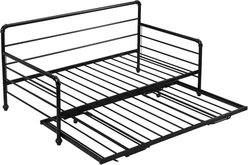 Vista 7 de Sofá cama doble de metal con nido desplegable ajustable, marco de acero resistente, soporte de listones de metal, sin necesidad de somier, cama