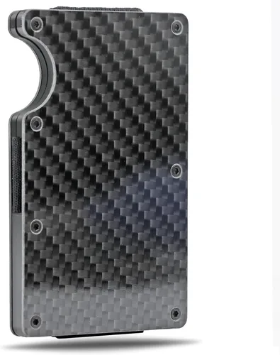 Vista 5 de Clip de dinero de fibra de carbono, diseño delgado, tarjetero para hombre, protección RFID, cartera de fibra de carbono, Fibra de carbono plateado
