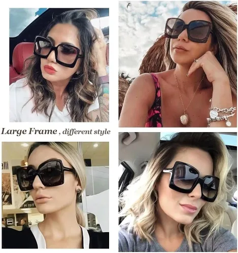 Vista 3 de SINBRLAI Gafas de sol de gran tamaño para mujer modernas cuadradas retro leopardo grandes