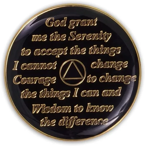 Vista 3 de Moneda de sobriedad de 4 años Ficha de aniversario de recuperación de chip AA Triplate (negro) Alcoholics Anonymous 24k Gold Plated Heavy