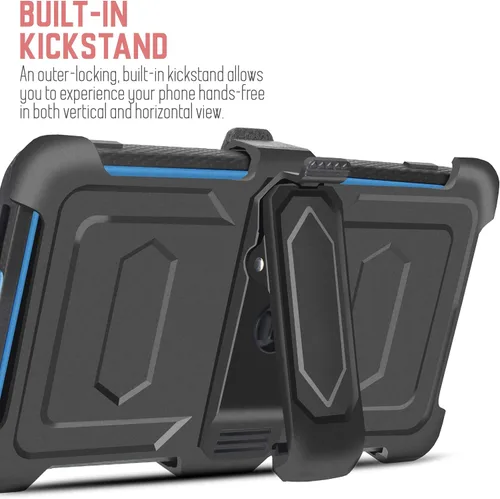 Vista 5 de Compatible con Samsung Galaxy A52 5G con clip giratorio para cinturón, protector de pantalla integrado de alta resistencia, protección de cuerpo Azul