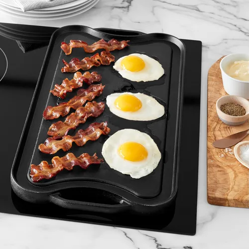 Vista 4 de Amazon Basics Parrilla/plancha rectangular reversible de hierro fundido pre-sazonado, negro, 20 x 10.63 x 0.98 pulgadas