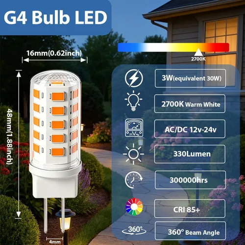 Vista 3 de Bombilla LED G4 de 12 V, equivalente a 30 W, blanco cálido 2700 K, 330