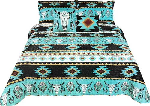 Vista 5 de Western Peak Juego de ropa de cama de 5 piezas con fundas y almohadas decorativas (beige, Queen)