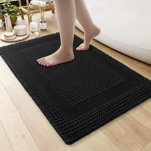 Vista 15 de AMOAMI Tapete de baño absorbente, diseño de punto gofre, antideslizante, lavable a máquina, con borlas, ultrasuave, bohemio, para piso, 2 x 4 pies