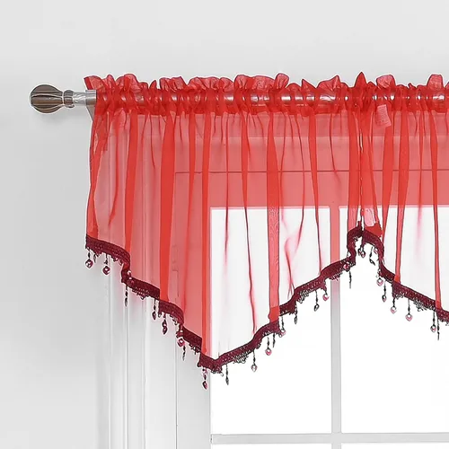 Vista 9 de PearAge Cortinas Cenefa Transparente con Cuentas para Sala de Estar, Cenefa de Ventana de Granja con Bolsillo para Barra, Cenefa de Cortina de Gasa