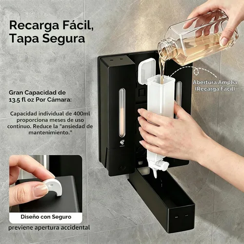 Vista 4 de Shampoo and Conditioner Dispenser Wall Mounted for Bathroom Hotel Black