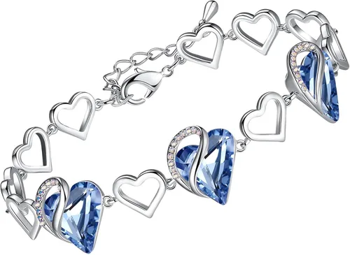 Vista 27 de Leafael Pulsera de eslabones de corazón infinito, piedra natal o piedra curativa para mujer, regalo de joyería de tono plateado para ella, cadena