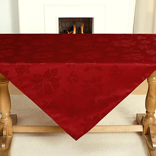 Vista 21 de Softalker - Mantel navideño de jacquard, mantel rectangular de damasco vintage de invierno, mantel de poliéster impermeable con copos de nieve