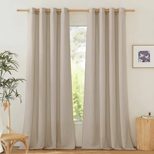 Vista 47 de NICETOWN - Cortinas de lino angora para ventana de cocina sobre el fregadero, con ojales, lino grueso angora, tratamientos cortos para ventanas