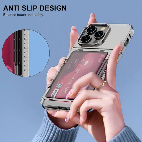 Vista 6 de Funda compatible con iPhone 15 Pro con tarjetero de poliuretano termoplástico suave, parachoques de policarbonato duro, antiarañazos, a prueba