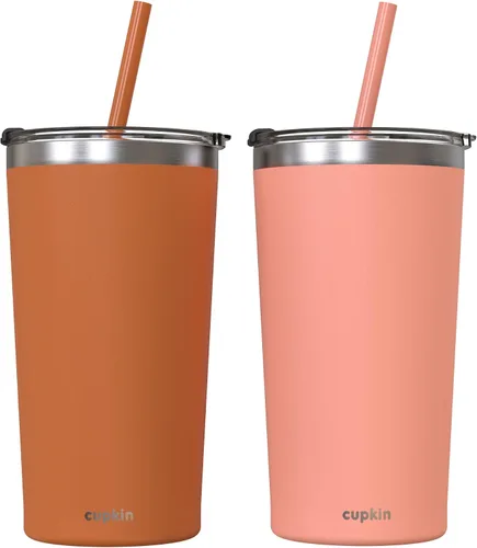 Vista 12 de CUPKIN - Taza apilable de acero inoxidable para niños, taza para batidos, tazas aisladas con recubrimiento en polvo, tapa libre de BPA y pajilla