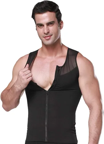 Vista 3 de BaronHong Camisa original de compresión de pecho con cremallera para hombre para ocultar ginecomastia Moobs Negro