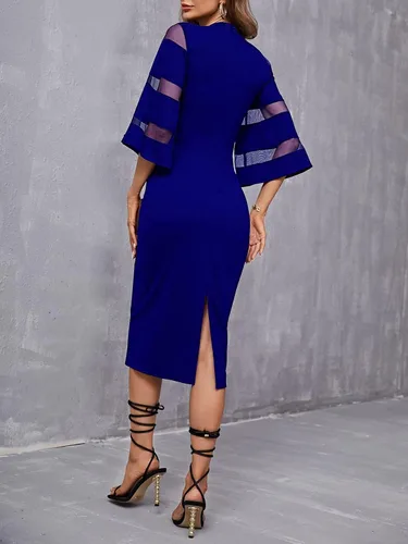 Vista 2 de Floerns Vestido midi de malla de contraste para mujer, con cuello alto