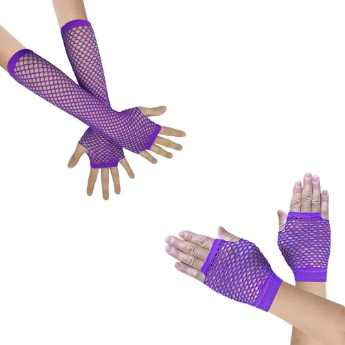 Vista 23 de Guantes de red para mujer, mangas largas de red de pesca para trajes Emo Punk 12 pares de guantes de red largos y cortos