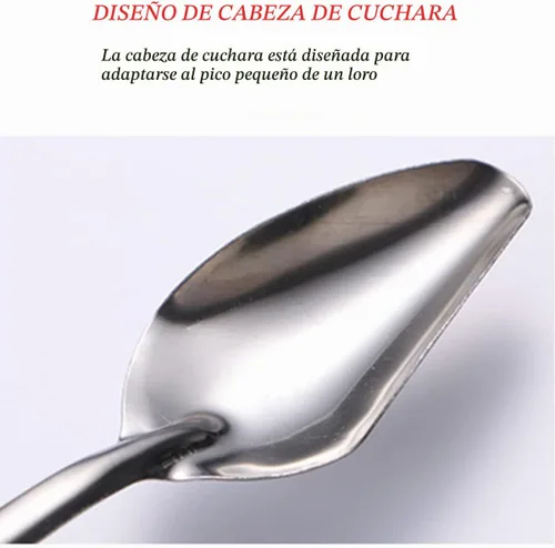 Vista 3 de 6 cucharas de alimentación de mascotas de acero inoxidable, herramienta de alimentación de loro, comedero para pollos.