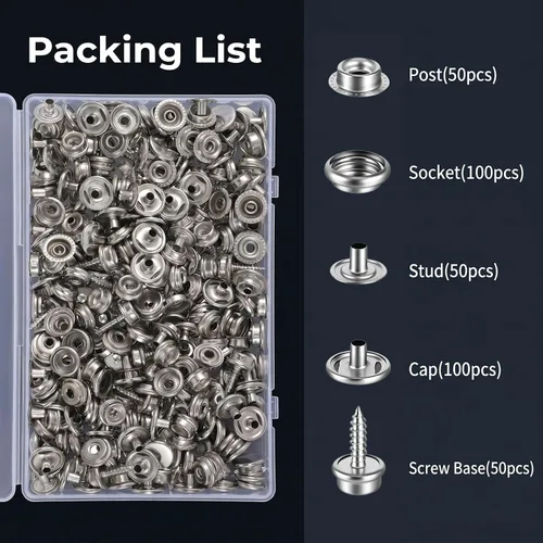 Vista 2 de 350 broches de presión para cubierta de barco, kit de cierre a presión con enchufe de 3/8 pulgadas, broches de acero inoxidable de grado marino