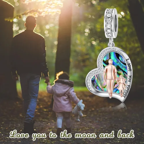 Vista 4 de PROESS Dije para padre, madre e hija, pulsera de plata de ley para pulseras, regalos de cumpleaños, día de San Valentín, para hija, madre, amante