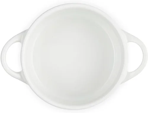 Vista 3 de Le Creuset Gres Mini Cocotte Redondo, 8 onzas., Blanco con Perilla de Corazón Oro