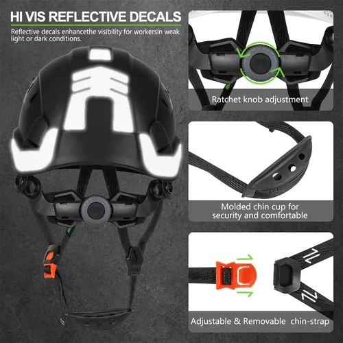Vista 4 de GREEN DEVIL Casco de seguridad para construcción Casco duro ANSI Z89.1 Cascos De Construcción con ventilación ABS Casco de trabajo para hombres