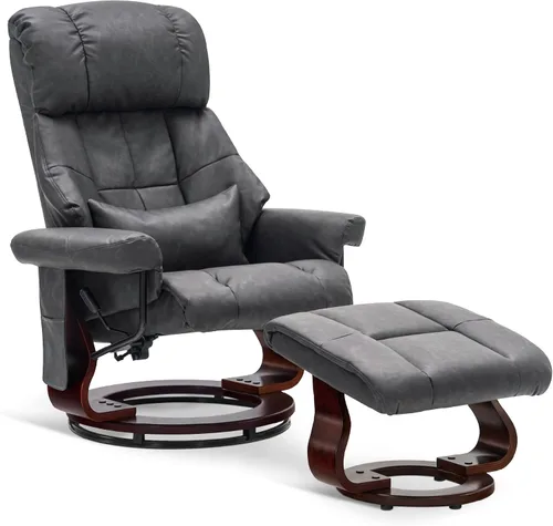 Vista 10 de MCombo Sillón reclinable manual giratorio con otomano, silla reclinable con masaje de vibración para espacios pequeños, sala de estar, oficina, piel