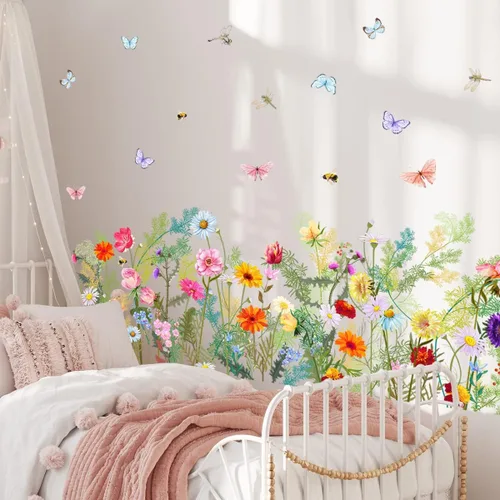 Vista 5 de REIFNA Película electrostática de ventana con estampado floral, ramo de mariposas, a prueba de aceite, impermeable, decoración de pared, se adhiere