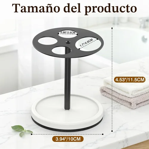 Vista 5 de Luxspire Soporte para cepillos de dientes con 5 ranuras, soporte de cepillo de dientes de acero inoxidable con base de tierra de diatomeas, soporte