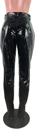 Vista 5 de Kafiloe Leggings sexys de piel sintética para mujer, cintura alta, con cremallera, pantalones Bpdycon