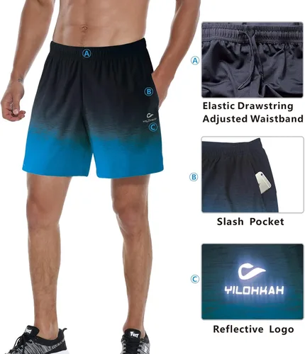 Vista 4 de YILOHKAH Pantalones cortos de entrenamiento para hombre 7 pulgadas secado rápido para gimnasio atletismo con bolsillo con cremallera