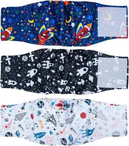 Vista 8 de Pet Soft Bandas para el vientre para perros – Pañales lavables para perros machos, reutilizables, paquete de 3 unidades para cachorros (XS, ejército)