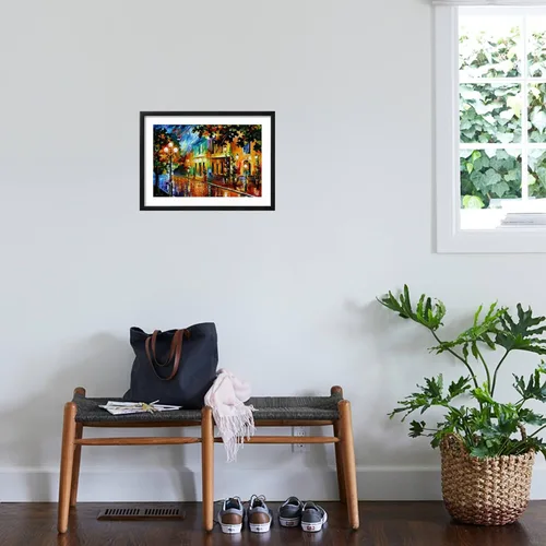 Vista 4 de ART.COM Arte enmarcado para pared, diseño de flores nocturnas de Leonid Afremov, decoración escénica, 18 x 12 pulgadas, marco negro con paspartú